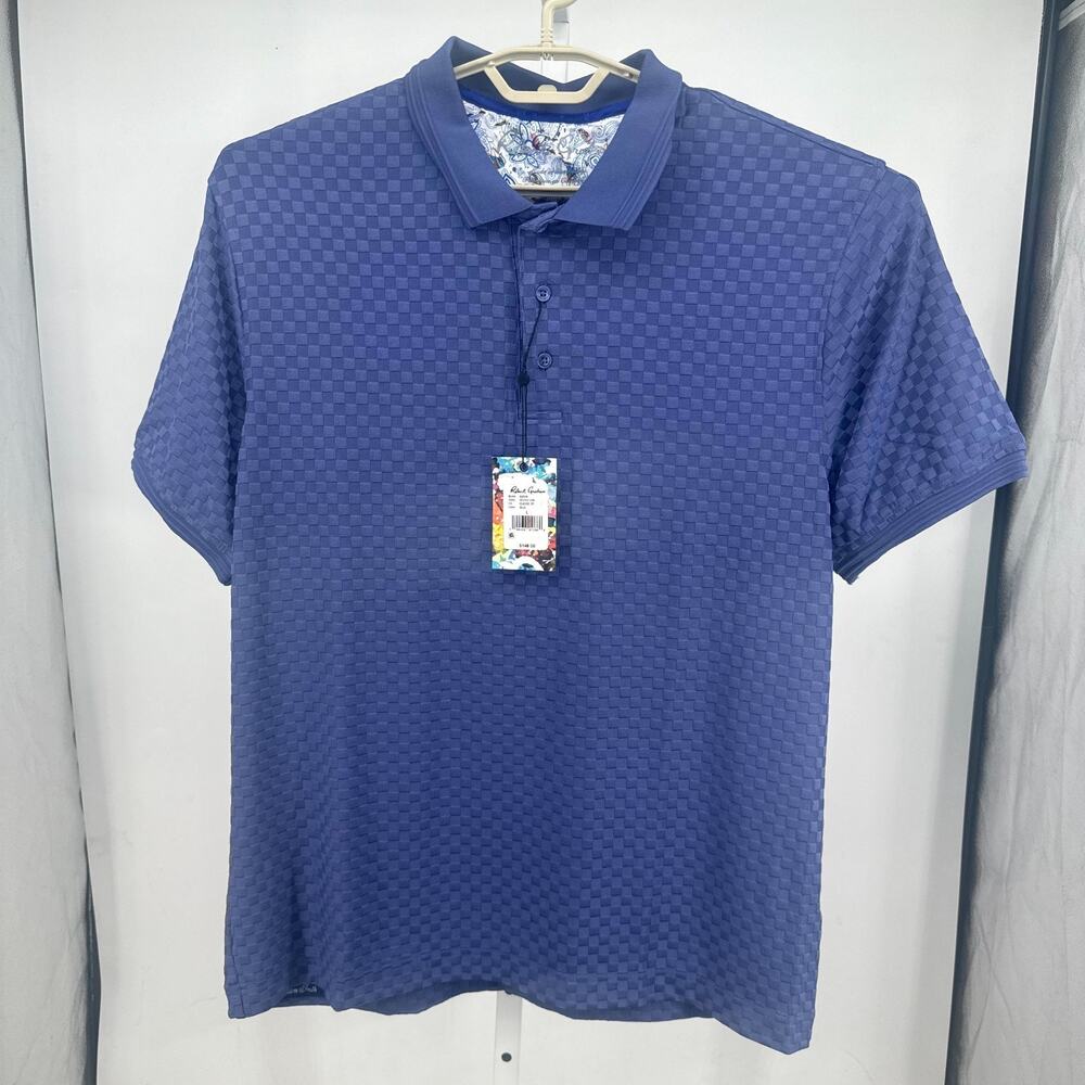 Robert Graham Aaron Polo Shirt Men L Blue Short Sleeve Classic Fit Textured Knit